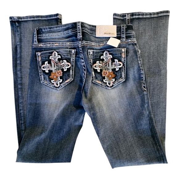 Grace in LA Bootcut Jeans – Embroidered, Embellished Cross Pocket Western Denim - Picture 2 of 5